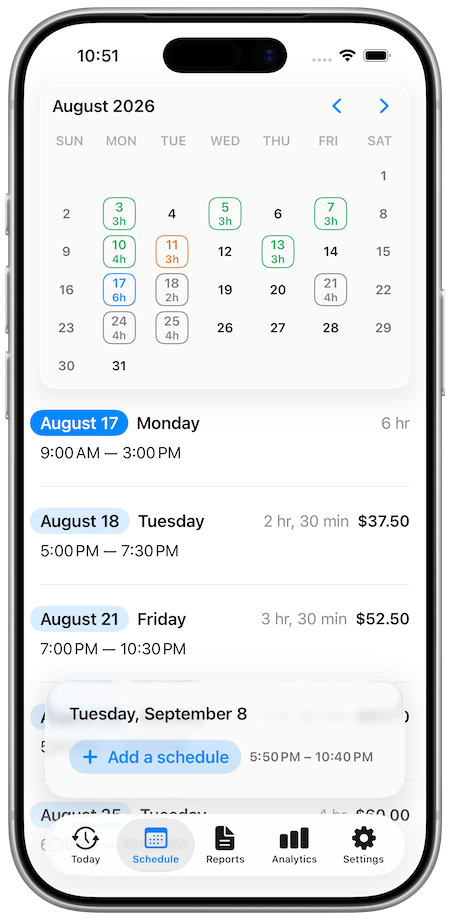 Schedule Screen